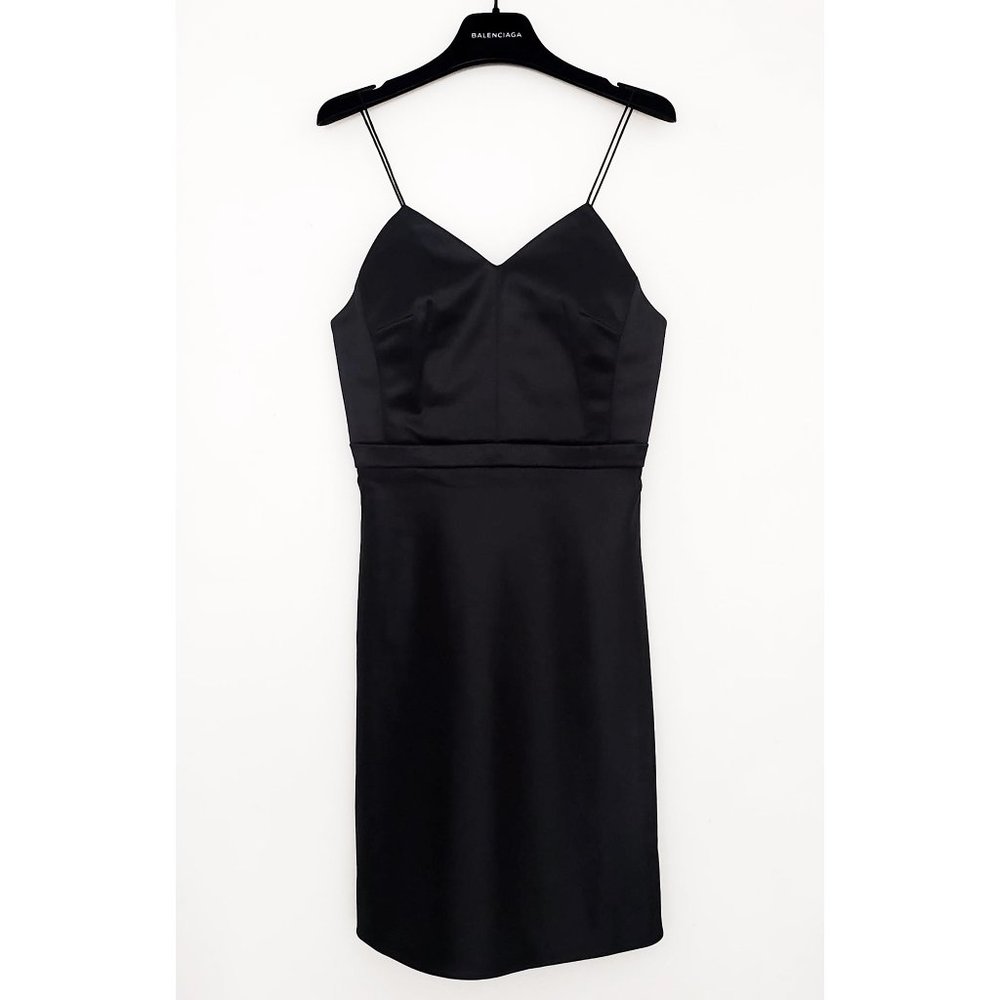 VALENTINE  BALENCIAGA - LBD Little Black GLOSSY SATINE Sweetheart dress NEW NWOT